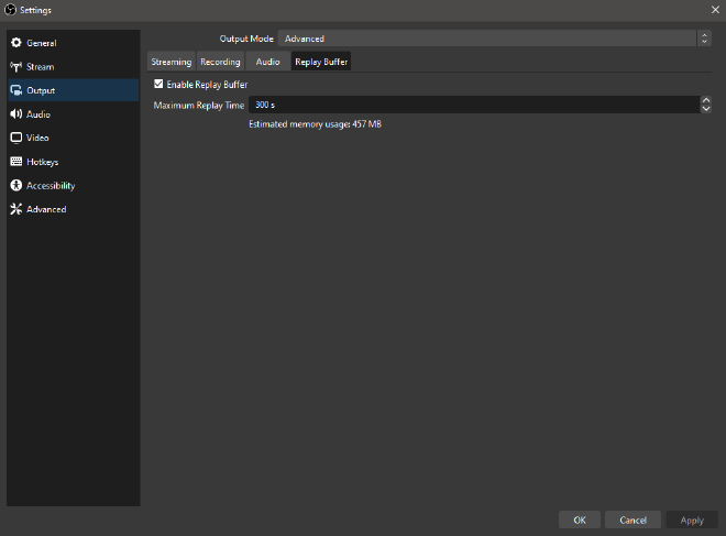 Replay buffer output